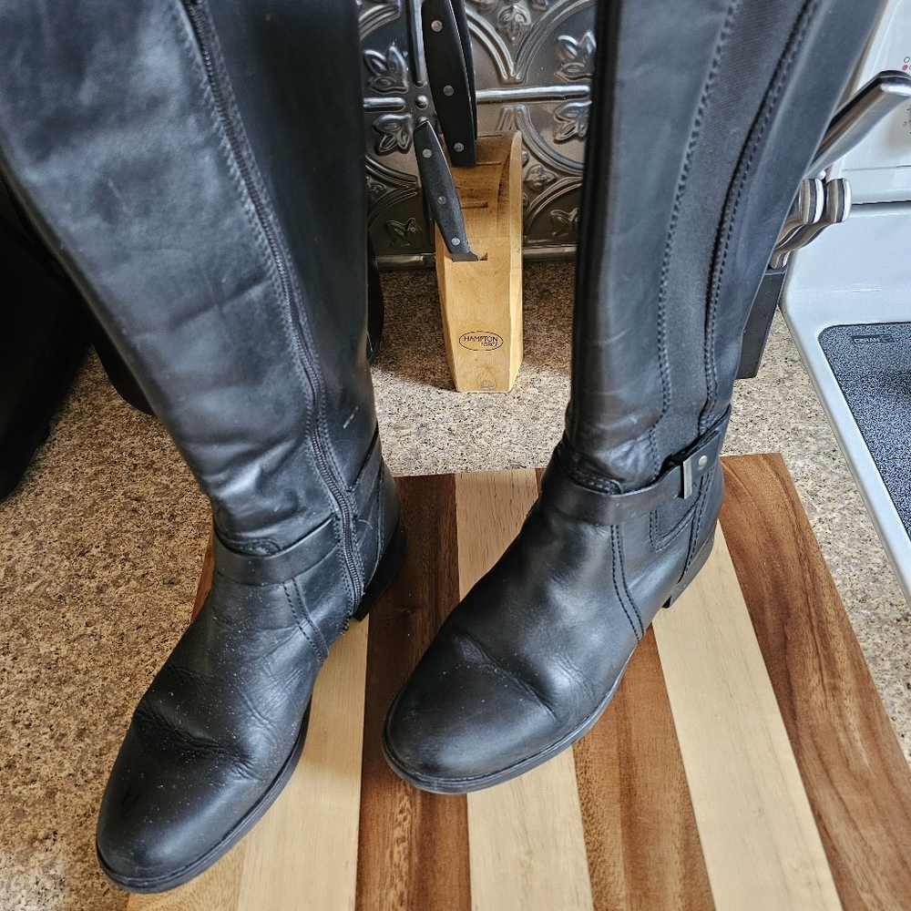 Clarks Women's Merrian Rayna Tall Riding Boot Size 8 Black Stretch Full Zip